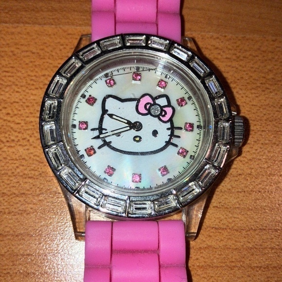 Hello Kitty Sanrio Bedazzled Bezel, Rubber Watch Band. Needs Battery Preowned main image 4